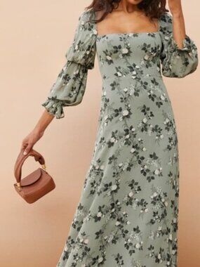 Reformation Stars Dress Green Maxi Formal Floral Size 4